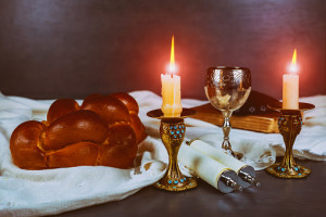 Shabbat Shalom - Traditional Jewish Sabbath ritual matzah, bread,