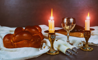 Shabbat Shalom - Traditional Jewish Sabbath ritual matzah, bread,