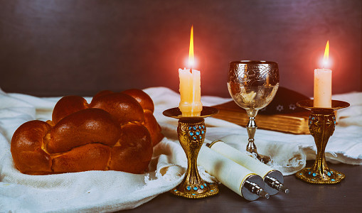 Shabbat Shalom - Traditional Jewish Sabbath ritual matzah, bread,